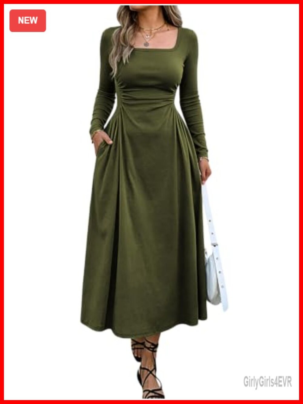 Women Long Sleeve Ruched Corset Maxi Dress with Pockets